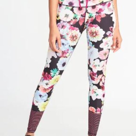 Old Navy Pants - Old Navy Active High Rise Floral and Stripe Drawstring Compression Leggings